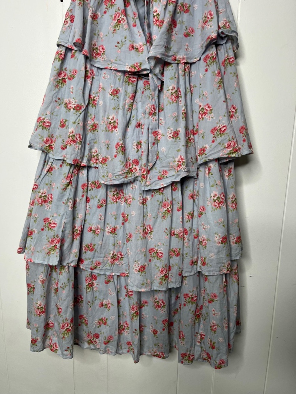 Abercrombie & Fitch Light Blue Floral Tiered Maxi Dress Lace-Up Back - Picture 6 of 9